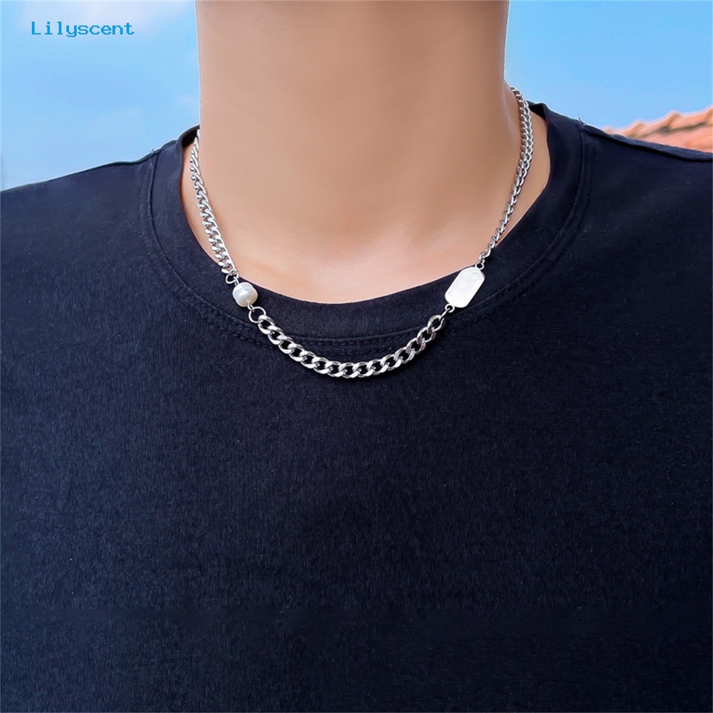 [LS] Kalung Rantai Klavikula Bahan Stainless Steel Warna Silver Pria Kuba Untuk Pesta