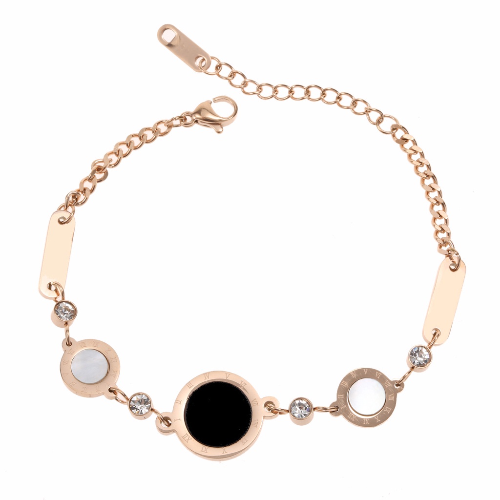 Gelang Hypoallergenic Bahan Titanium Steel 316L Lapis Rose Gold 18K Desain Angka Romawi