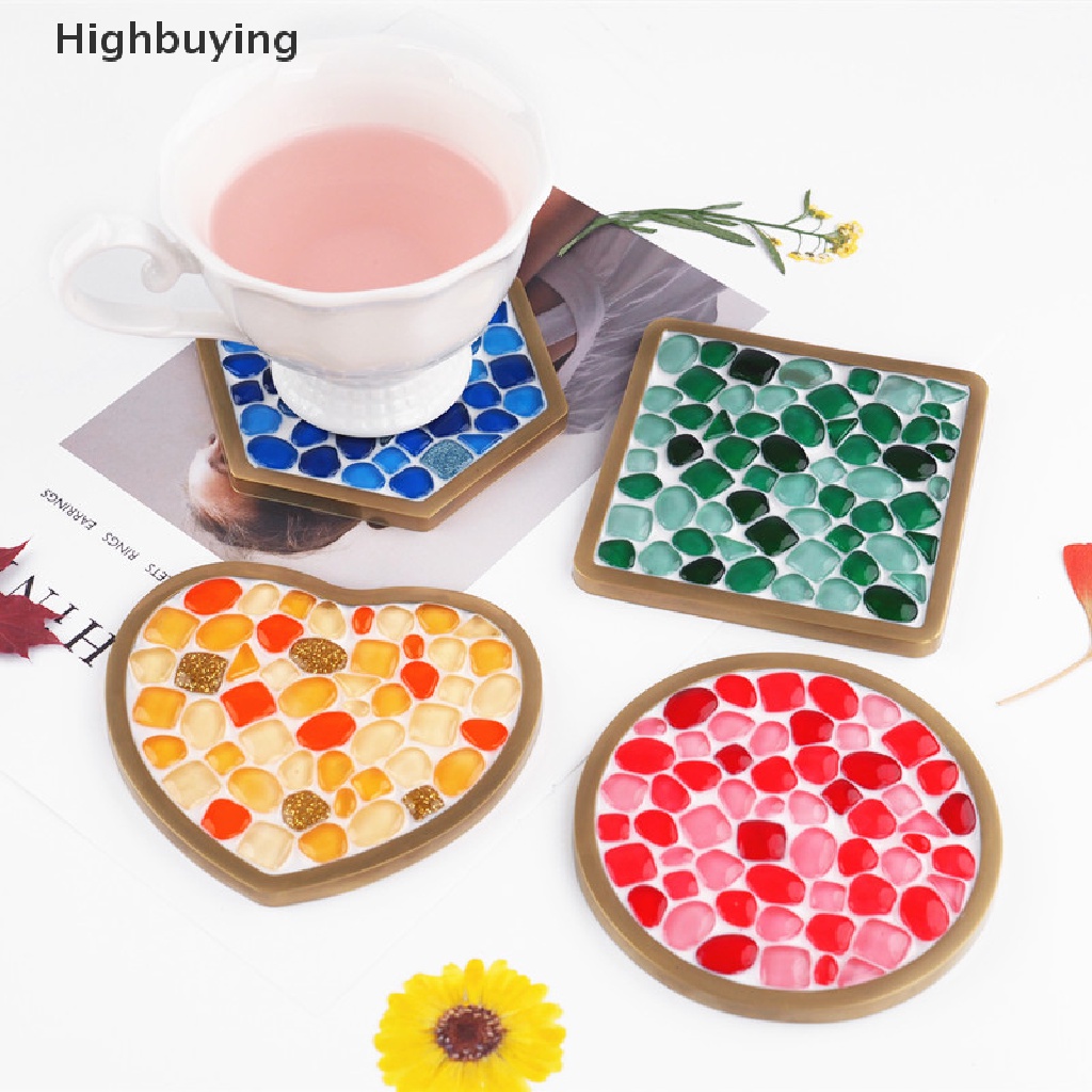 Hbid Cetakan Silikon DIY Kristal Epoxy Resin Mold Bulat Persegi Tidak Teratur Mosaik Coaster Glory