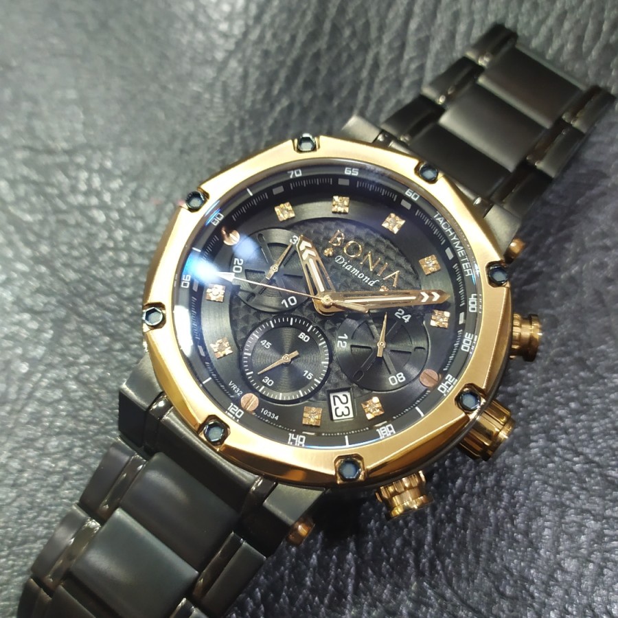 TERBARU JAM BONIA PRIA BONIA SPORT BLACK ROSEGOLD BNB10334-1777C ORIGINAL RESMI DIAMOND