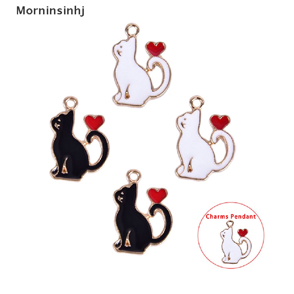 Mornin 10Pcs/Set Enamel Alloy Kucing Cinta Hati Ch Liontin Perhiasan DIY Membuat Craft id