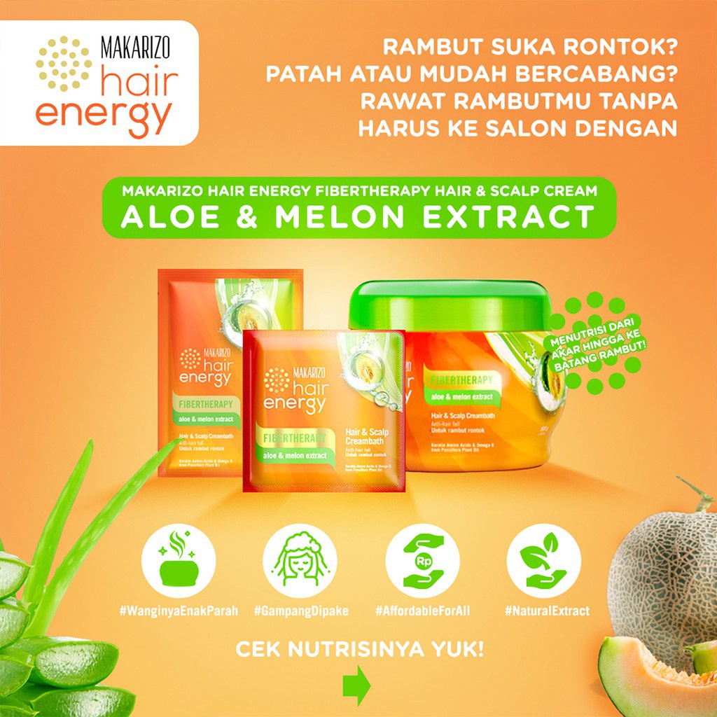 Makarizo Hair Energy Fibertheraphy Creambath Aloe &amp; Melon / Kiwi / Royal Jelly / Olive / Ginseng Extract 500g / Hair Spa / Hair Mask