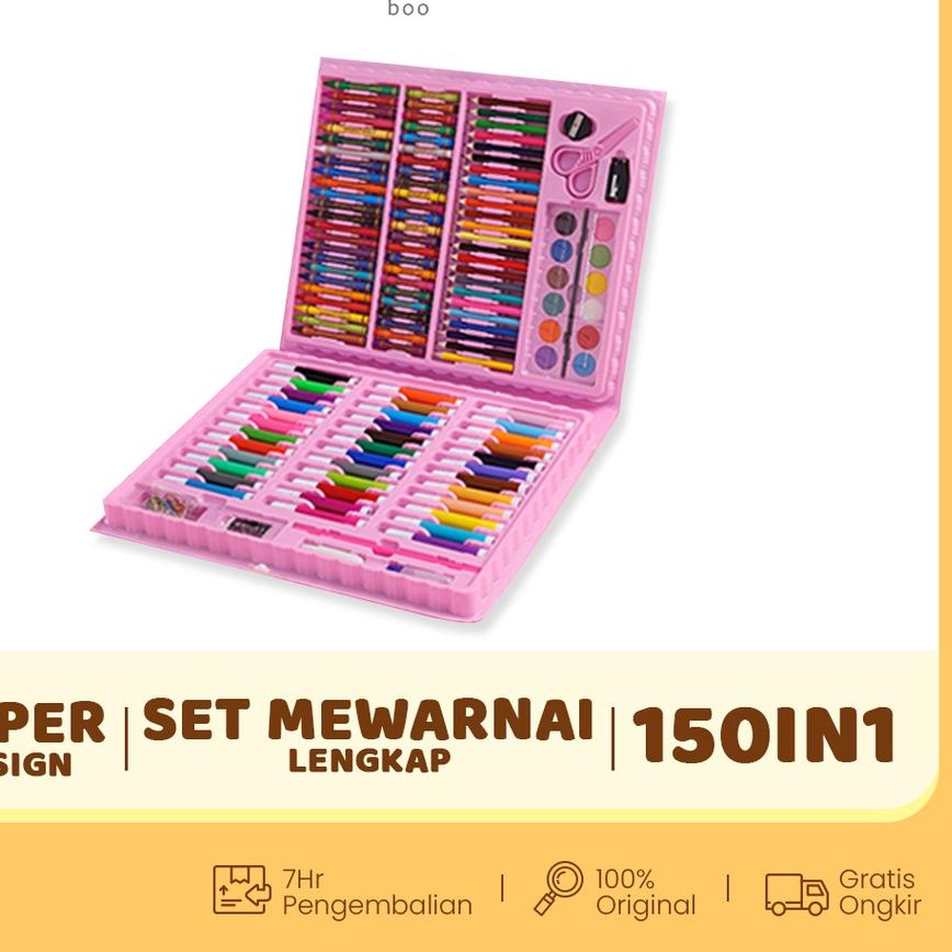 

WOW MURAH Honey Boo - Krayon Anak Set Koper 150 in 1 Crayon Full Alat Melukis Mewarnai Set 66R..