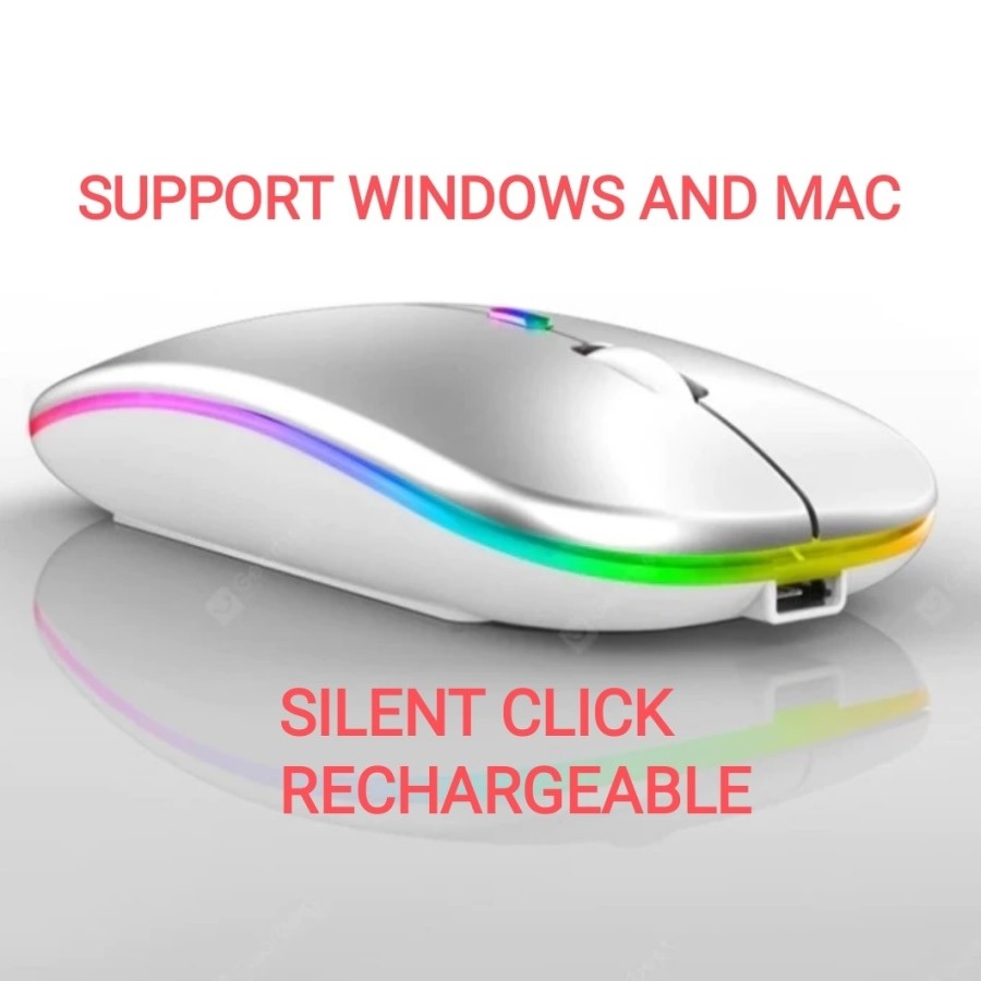 SKU-1237 MOUSE WIRELESS APPLE LED RGB RECHARGEABLE SILENT KLIK CHARGE