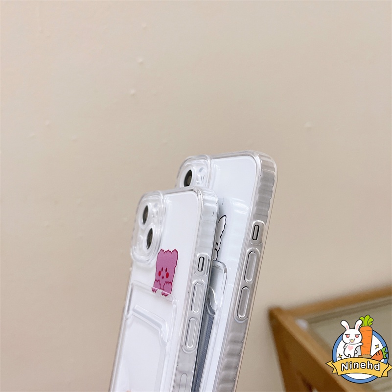 Case Tas Kartu Bening Kompatibel Untuk Iphone14 13 12 11 Pro Max X Xr Xs Max iPhone 8 7 6 6s Plus SE 2020 Ins Kartun Beruang Kelinci Bening Card Holder Silikon Shockproof Soft Phone Case