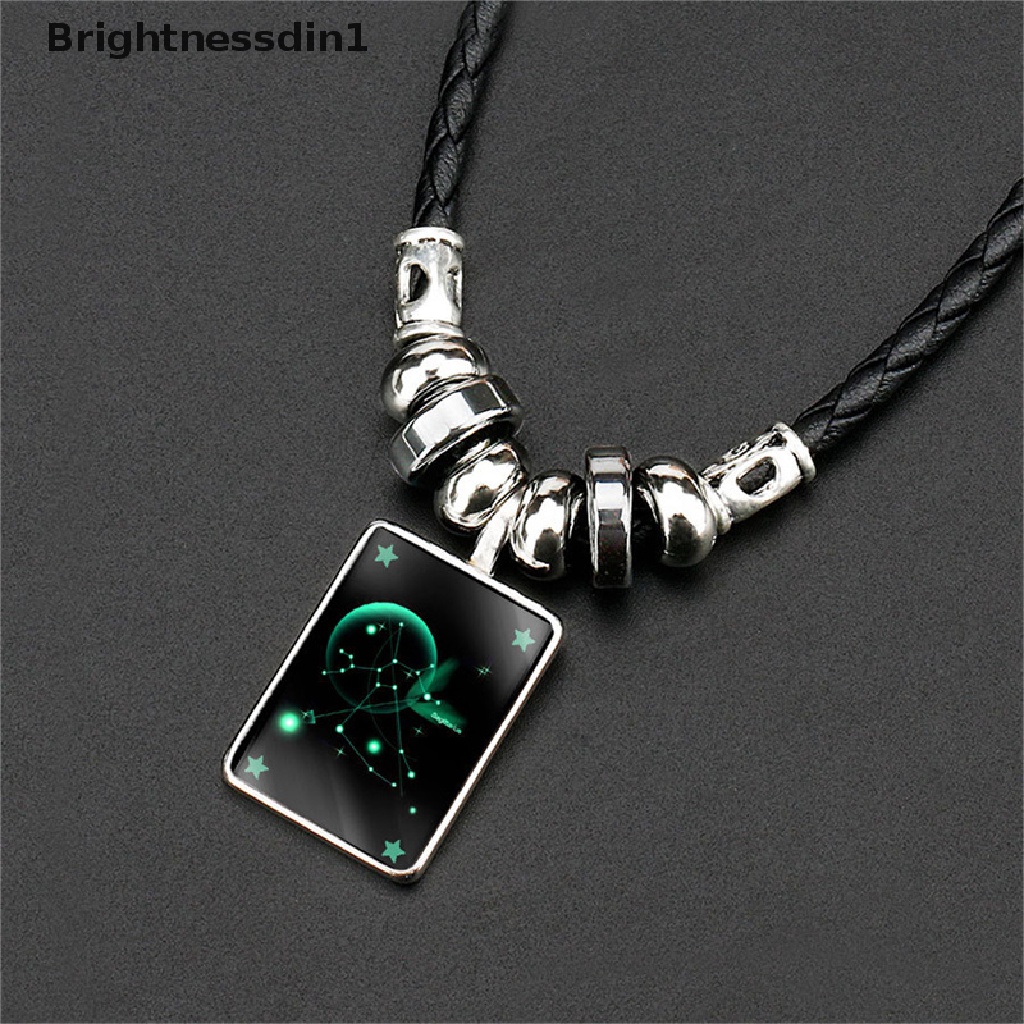 [Brightnessdin1] 12rasi Bercahaya Hitam Kulit Kalung Rantai Zodiak Liontin Kalung Untuk Wanita Pria Vintage Punk Perhiasan Butik