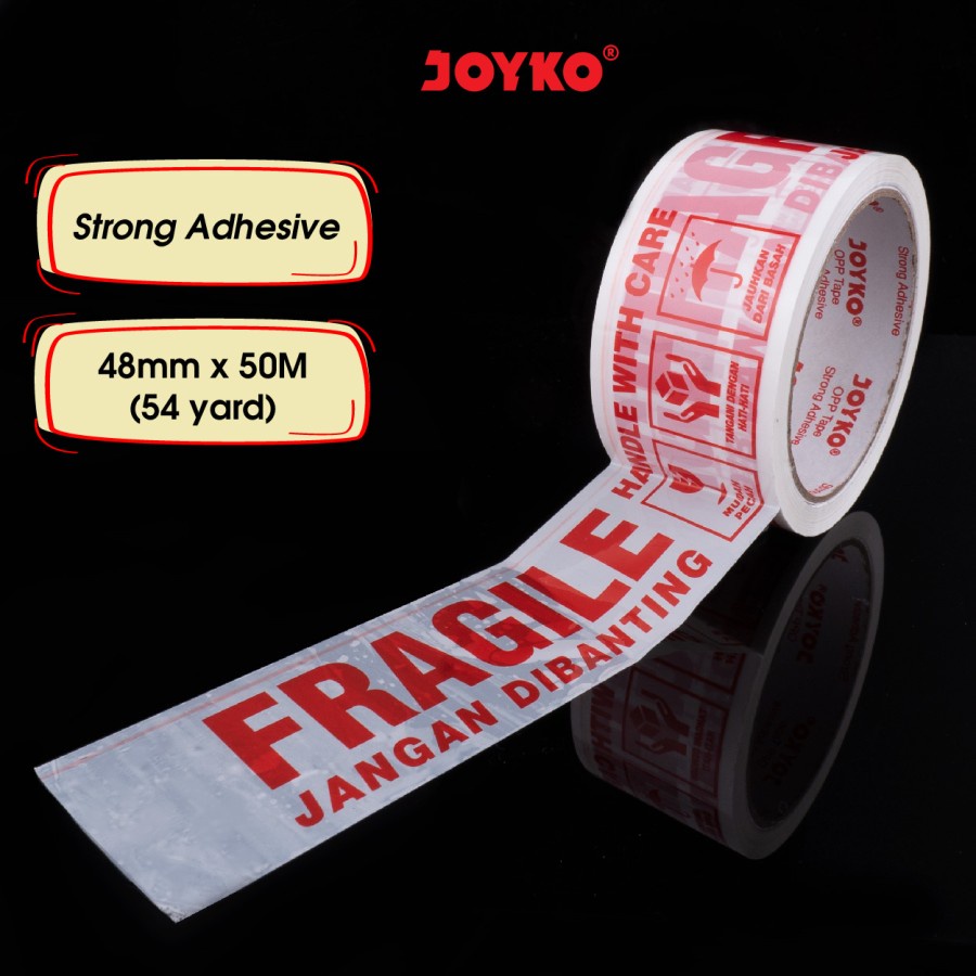 

Lakban Fragile Jangan Dibanting Joyko OPP-4FR 48 mm x 50 Meter Putih