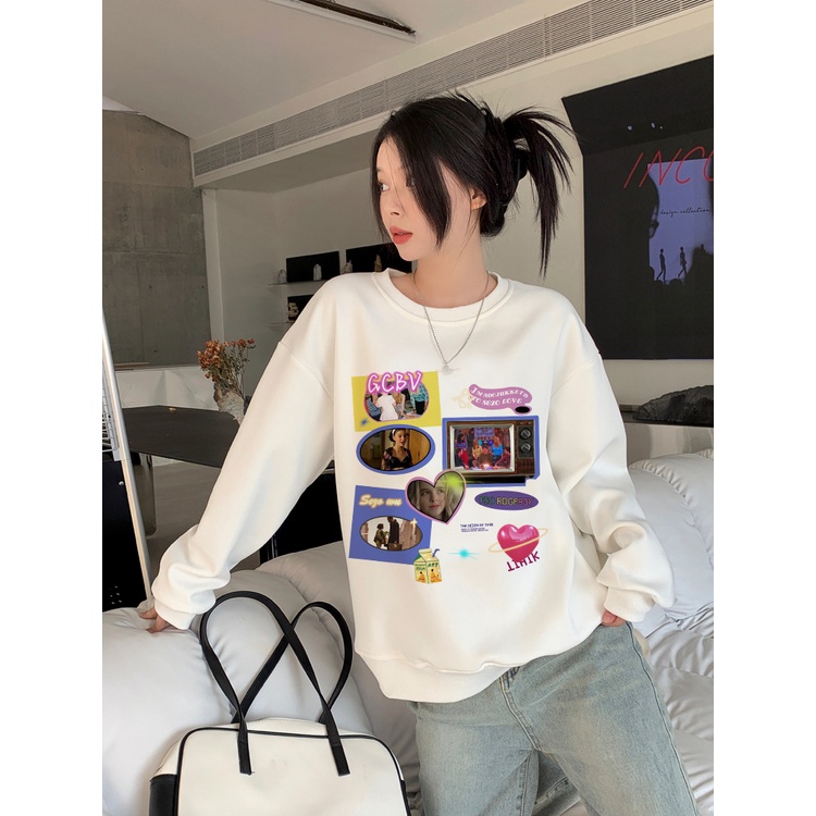 EUNII Sweater Lengan Panjang Cute Pink English Korean Style/Sweater Crop/Baju Wanita/Switer Wanita/Switer