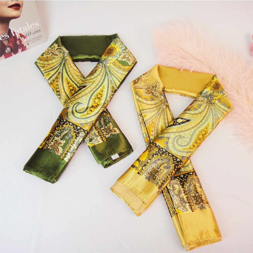 Syal Scarf Shawl Elegan Motif Import Warna Buah Pinggang Besar Cetak Atas 90*90cm Syal Sutra Yang Murah Hati Scarf