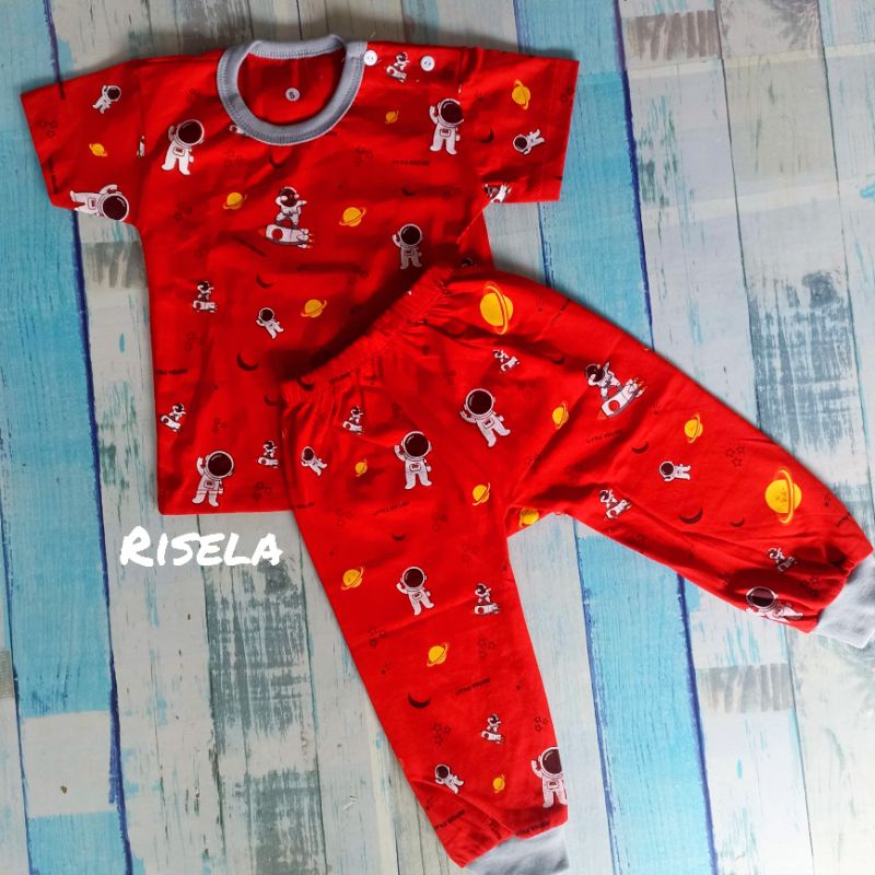 Setelan Baju Bayi Anak 3-48 Bulan Lengan Pendek Motif Astronot Keren