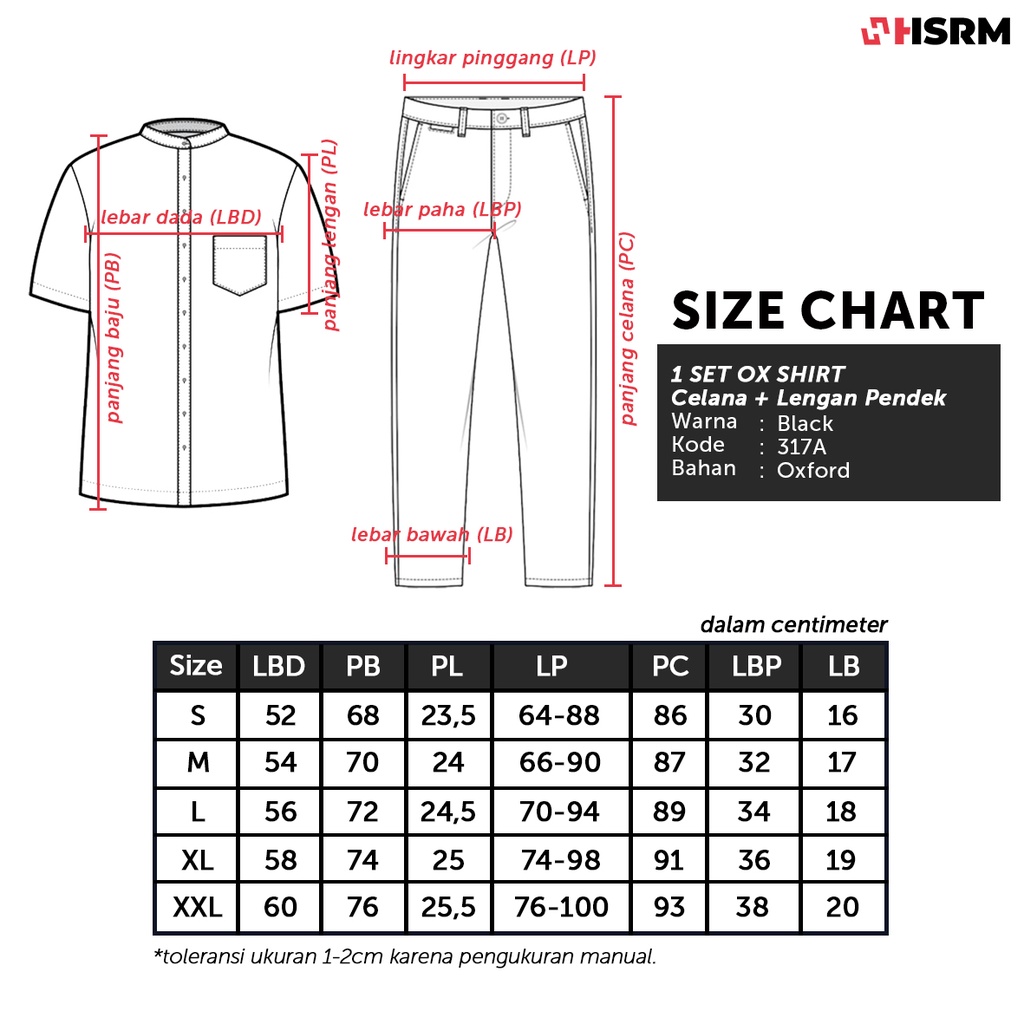 HSRM Ox Shirt 1 Set Black Kemeja Kerah Shanghai Lengan Pendek 317 A