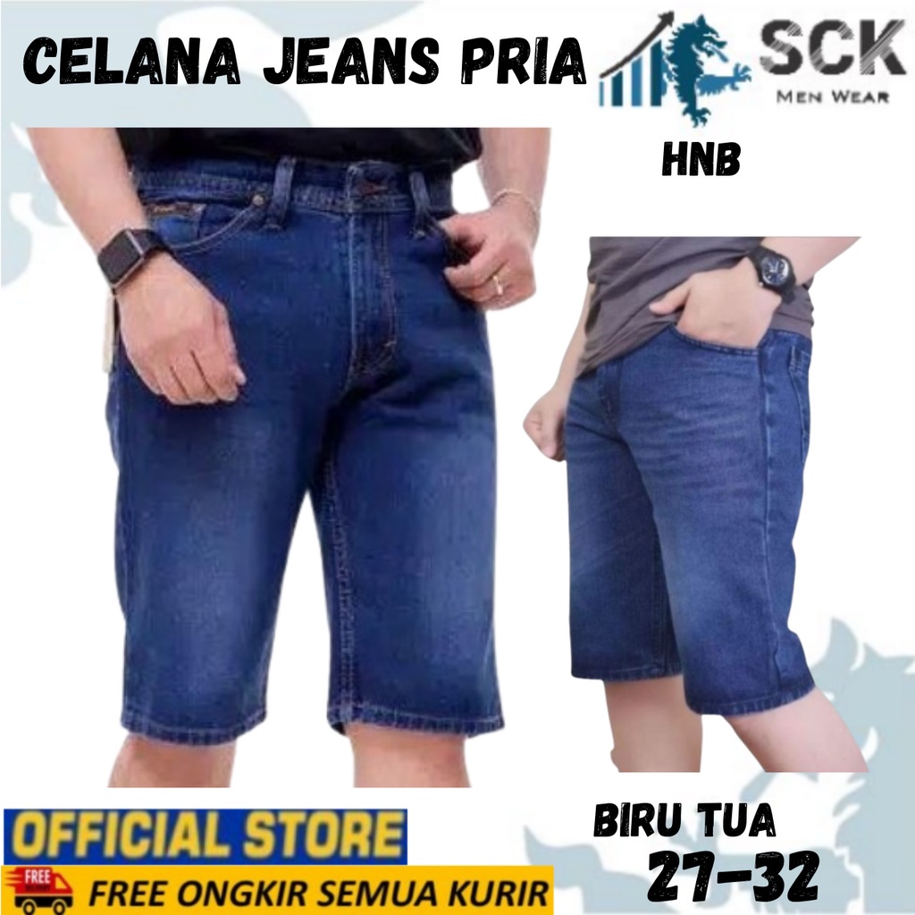 Celana Pendek Pria HNB Jeans Model Reguler Standar Polos size 27-38 JUMBO - sckmenwear GROSIR