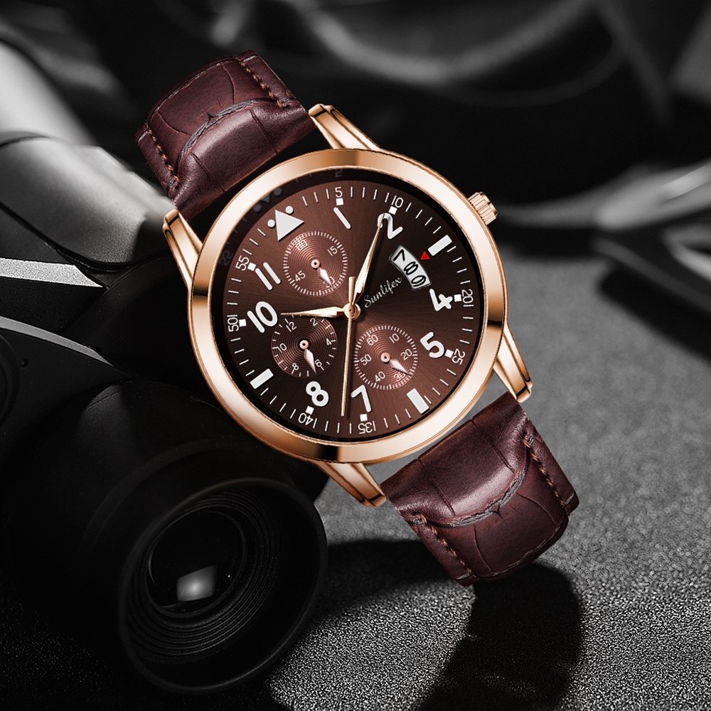 Sunlifex Jam Tangan Pria 7004 Original Anti Air Kuarsa Tali Kulit Jam Tangan Cowok-7