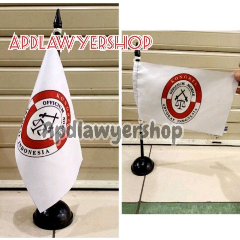 Bendera Meja KAI Kongres Advokat Indonesia Fiat Justitia versi ISL Pedang Hitam Plus Tiang Kayu