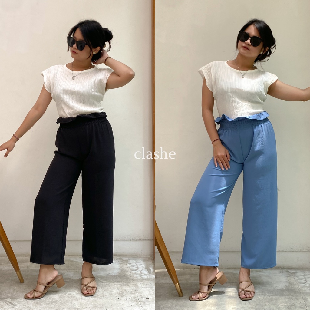 Celana Kulot Kembang Wanita Crinkle Airflow Anti Lecek Terbaru Korean Style Ootd Kekinian Tiara Pants by Clashe