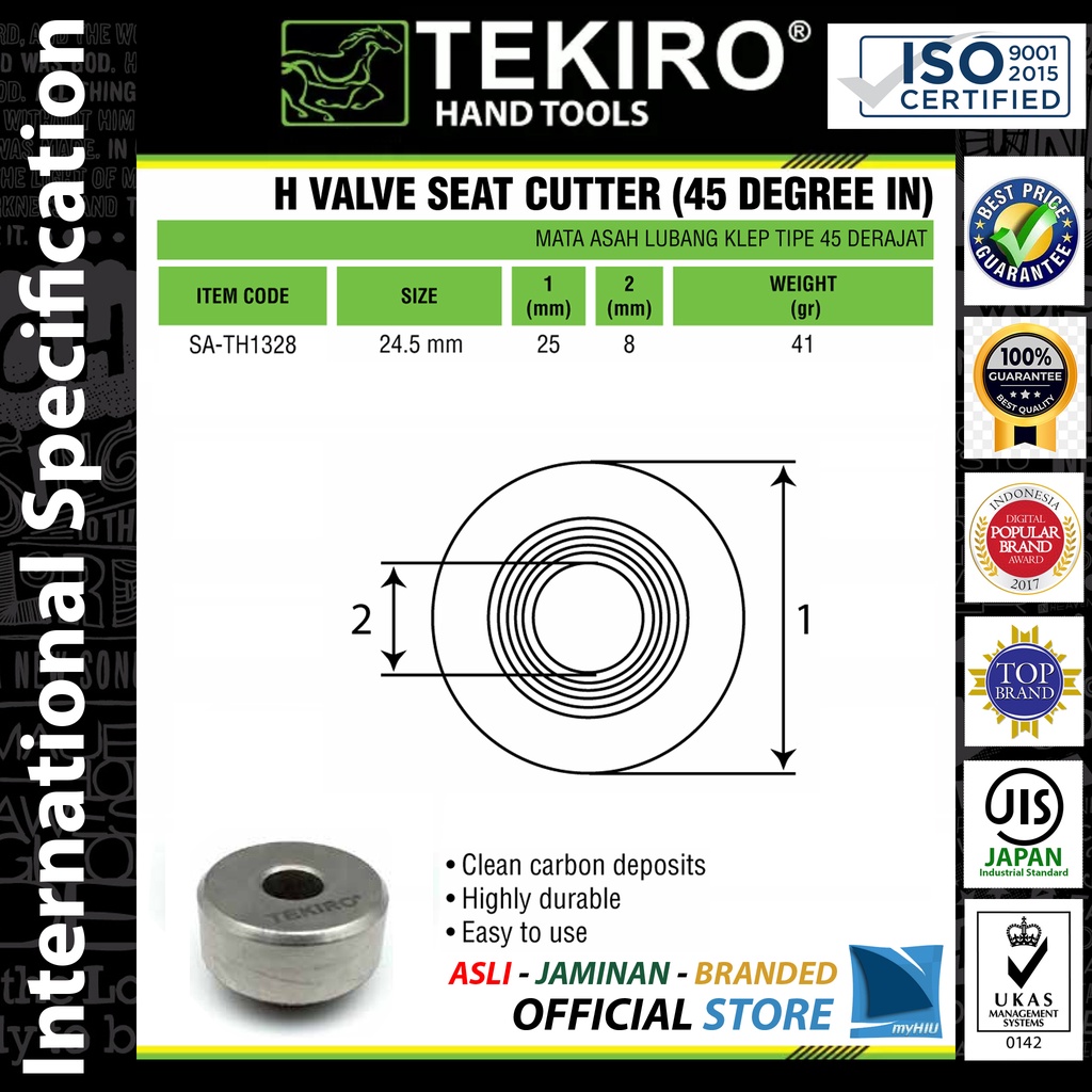 Alat Pembersih Klep Blok Mesin 45 derajat 24,5 mm / Valve Seat Cutter TEKIRO ( Kunci Bengkel Resmi )