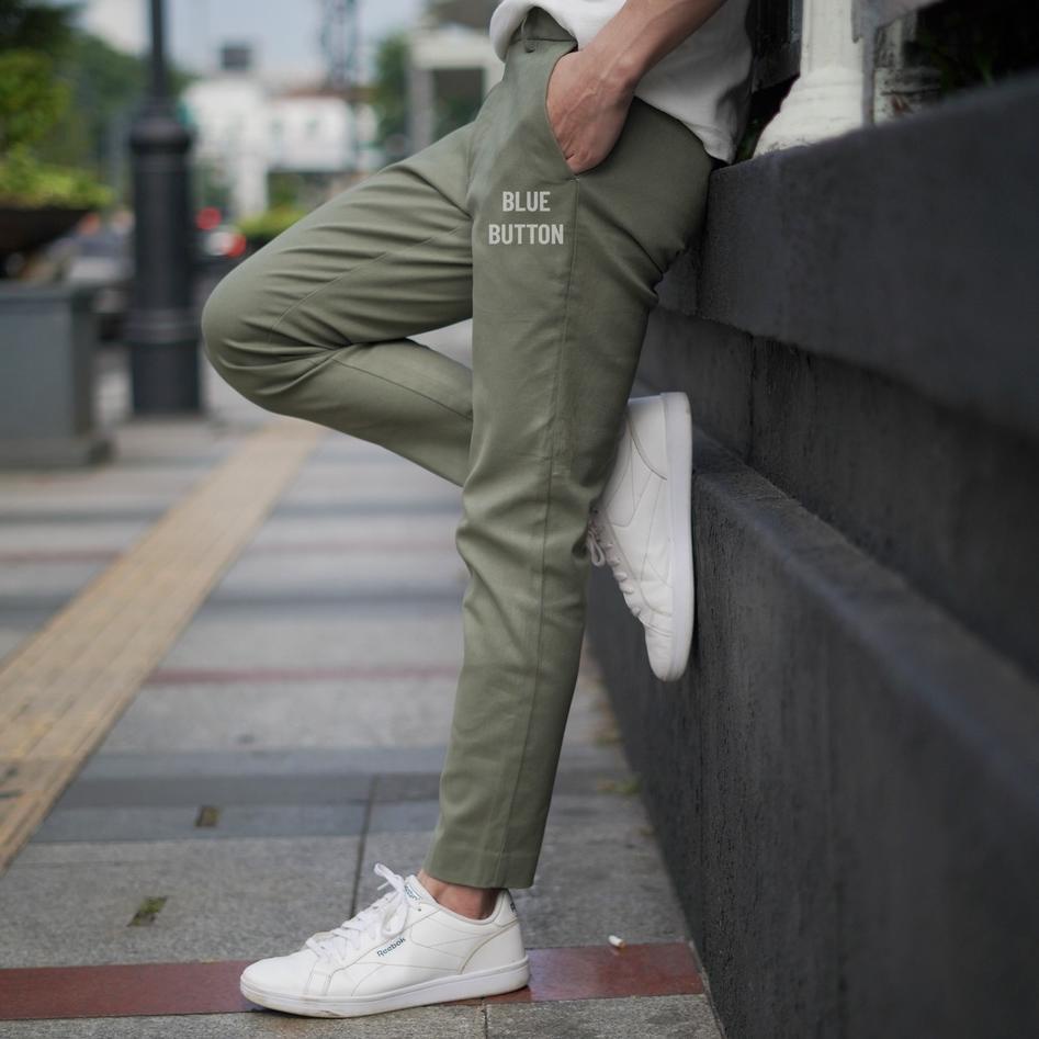 Stok terbaru  BlueButton Smart Chino Ankle Pants Kekinian SLIM FIT Stretch Celana Panjang Pria - Sag