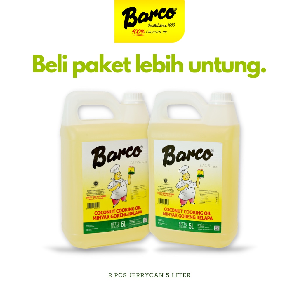 

Paket Hemat!! Minyak Goreng Kelapa Barco Jerigen 5 liter 2 Pcss