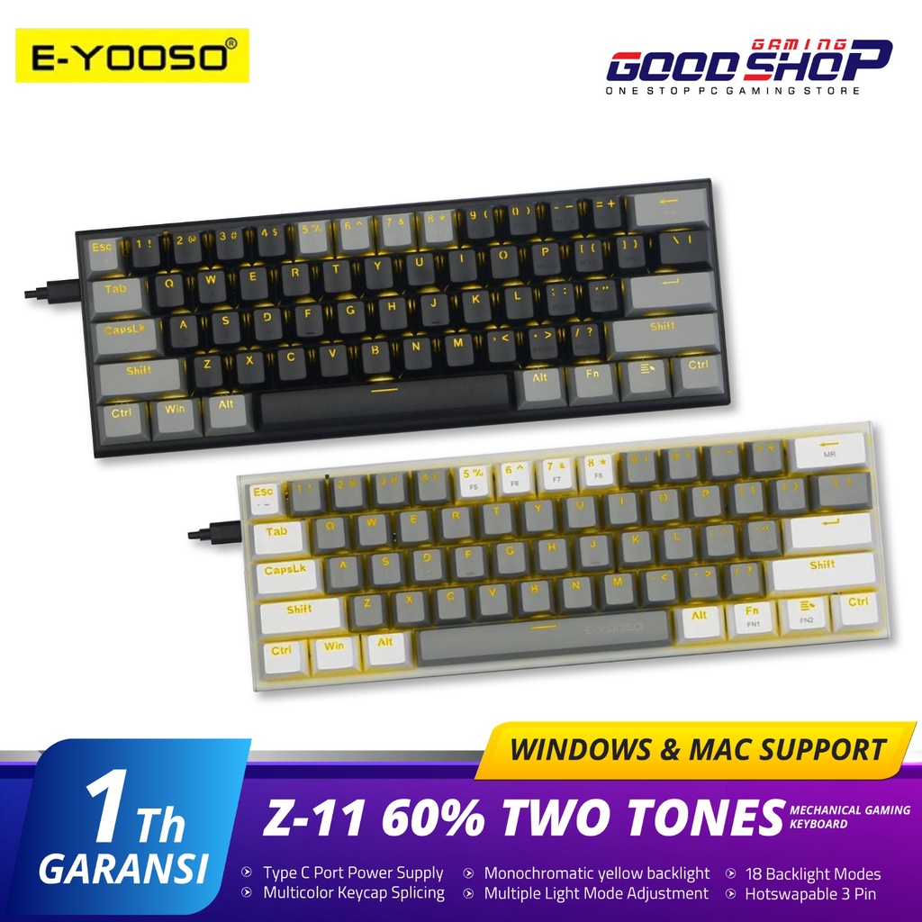 E-YOOSO HOTSWAP MECHANICAL GAMING KEYBOARD 60% TWO TONES COLOR - Z-11