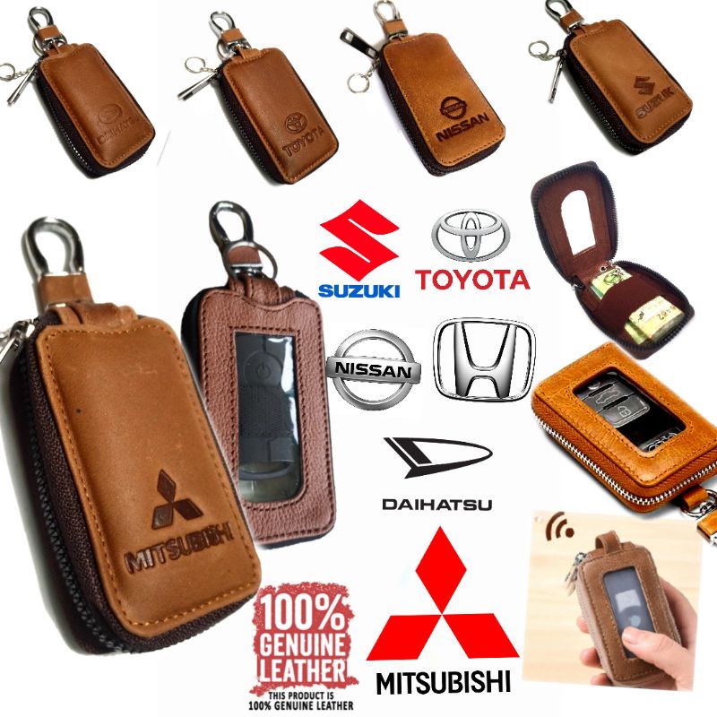 dompet kunci remote keyless mobil kulit asli Mika transparan emboss dompet STNK