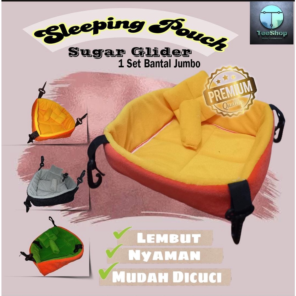 Sleeping Bed Sugar Glider Doraemon Bed Pouch Sugar Glider Aksesoris Sugar Glider Lengkap dengan 1 Set Bantal Jumbo