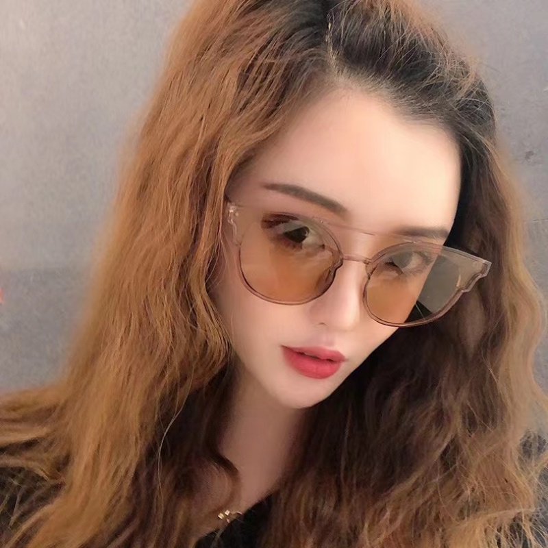 (YUZHU) Baru Bergaya Transparan Putaran Bingkai Kerai Kacamata Hitam Vintage Fashion Double Beam UV Protection Sunglasses