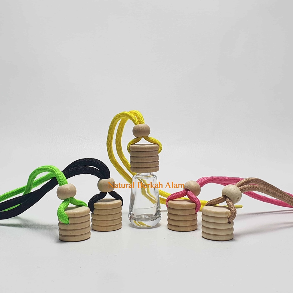 Botol Parfum Gantung 5 Ml Lonjong Tutup Kayu Bulat / Botol Kaca / Botol Kaca Parfum / Botol Parfum M