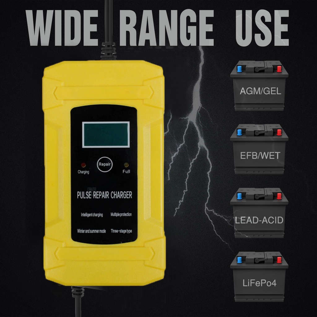 Alat Cas Aki 6A 12V Motor Mobil Portable Accu Battery Charger LCD Wojia