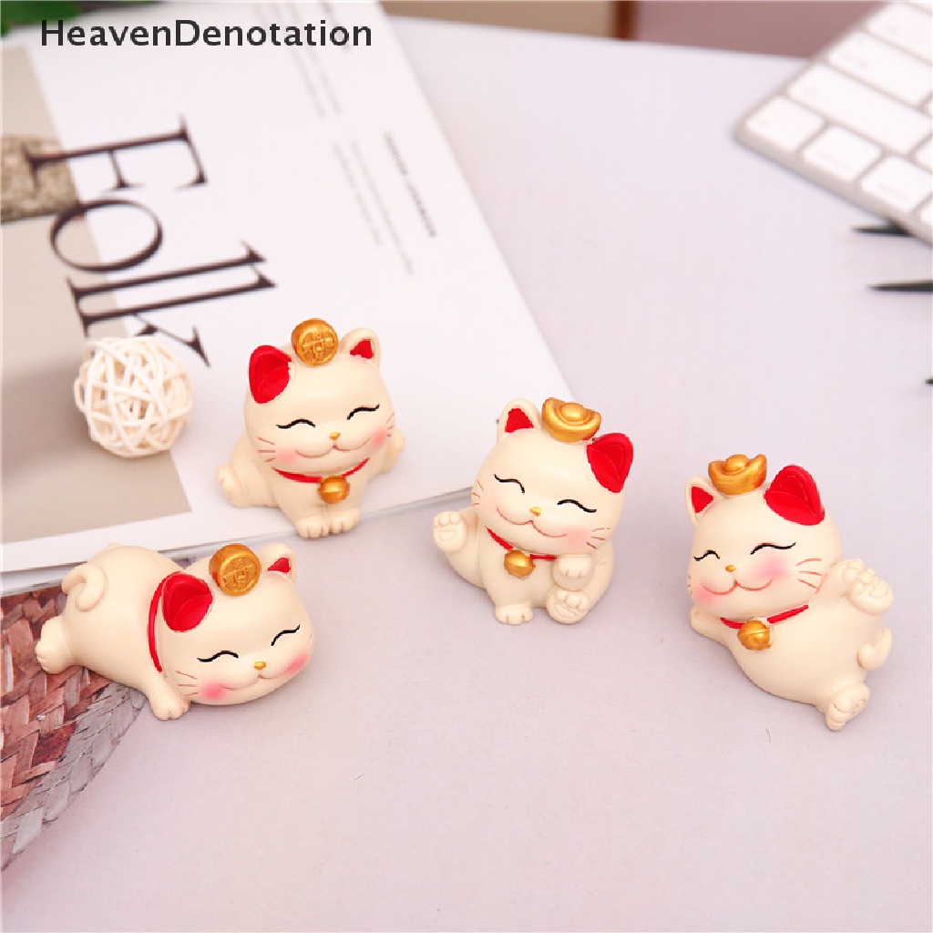 [HeavenDenotation] Lucky Cute Kawaii Cat Figurine Kekayaan Fortune Patung Gaming Kantor Meja Desk Ornamen Mobil Hadiah Dekorasi Imlek HDV