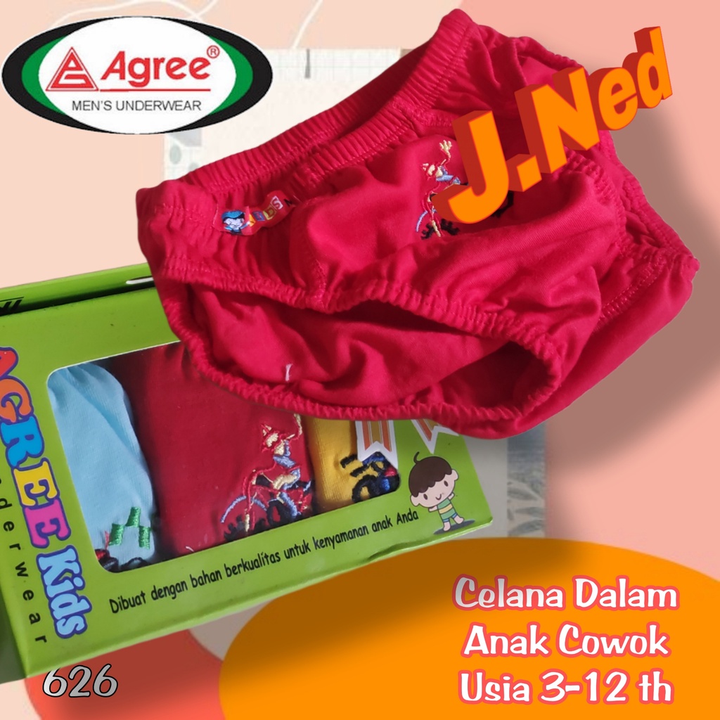 J626T - (3pcs) Celana Dalam Anak Pria Agree Kids  size M, L, XL Usia 3 - 11 Th