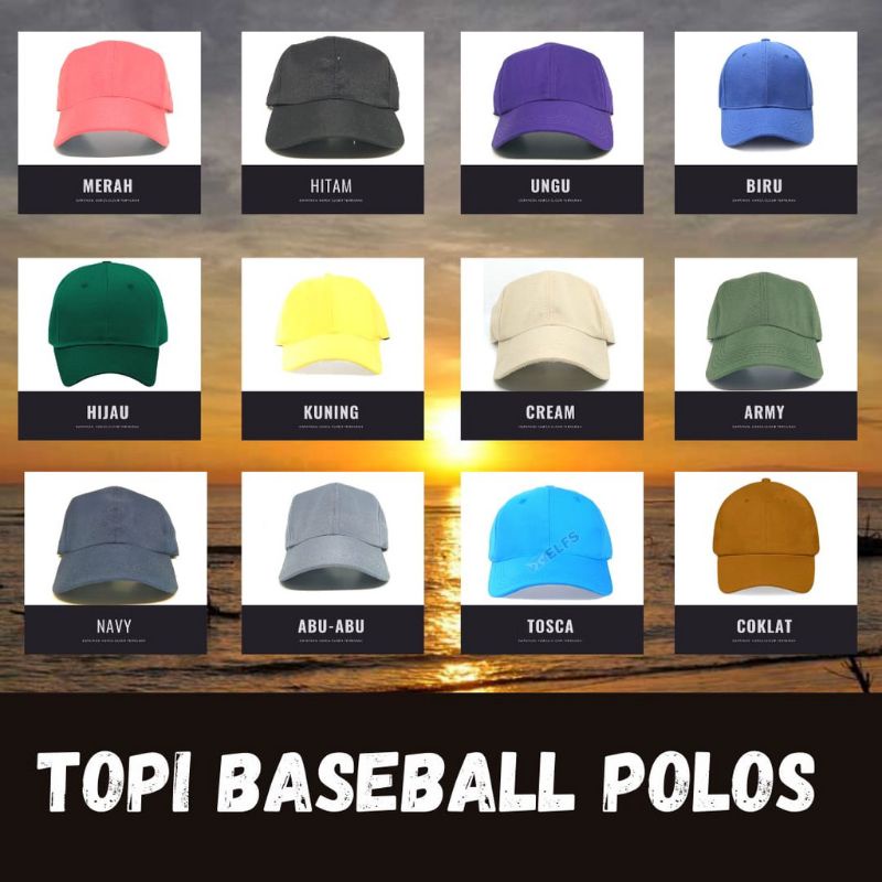 Topi Pria Wanita Baseball Polos Unisex Polo Caps Premium Termurah Warna Komplit