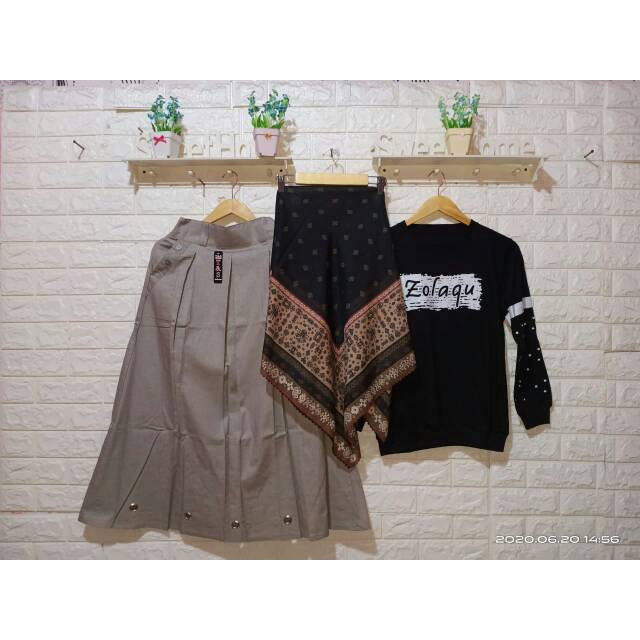 Setelan Dewasa Rok Atasan Zolaqu Hijab Motif Set 3 in 1