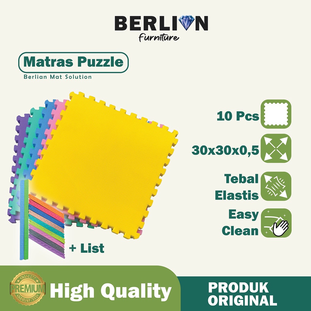 Matras Puzzle 30x30 Tbl 0,5 Cm isi 10 Pcs + List / Alas Lantai Playamat