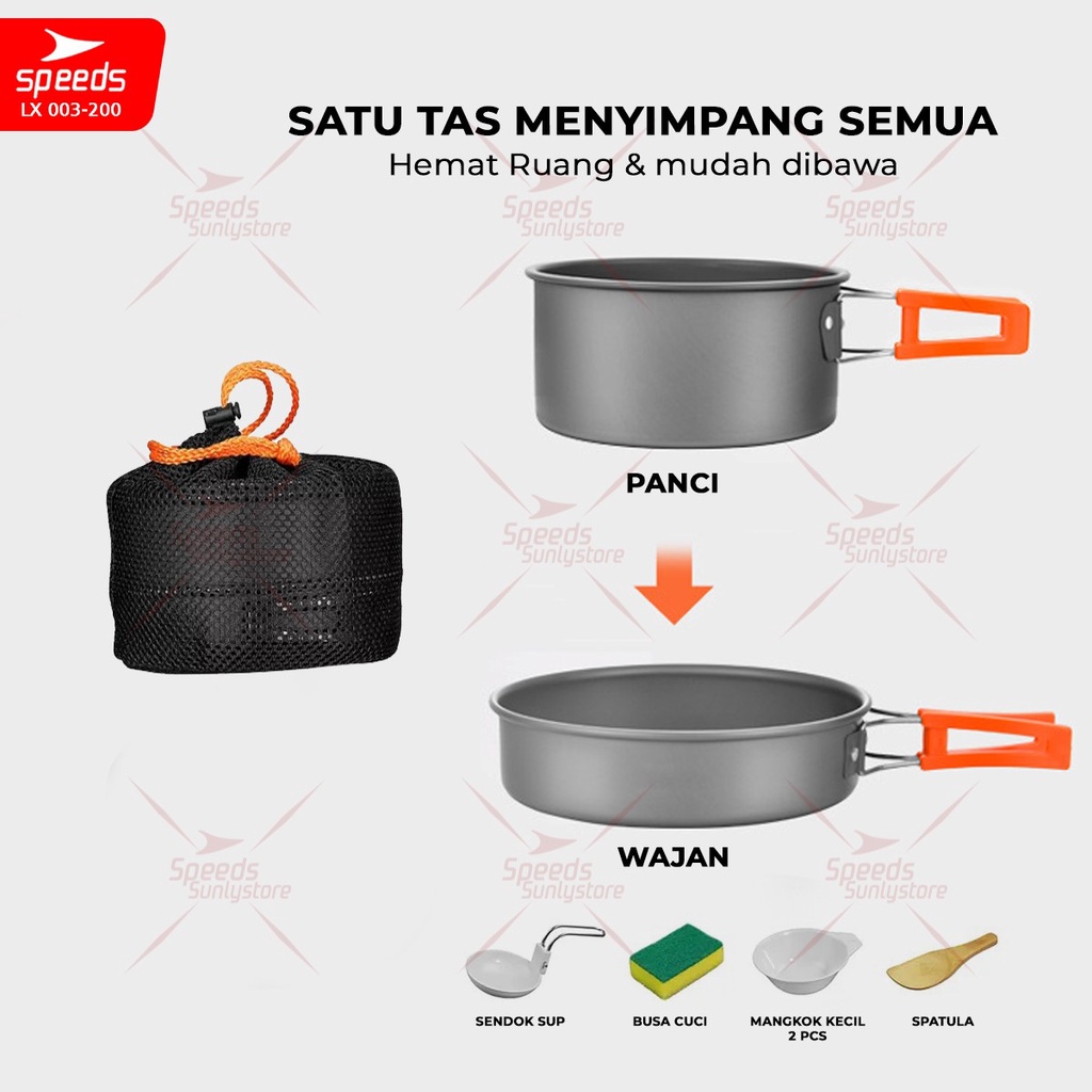 SPEEDS Alat Masak Set Mini Camping Cooking Set 2-3 Orang Nesting Stove Panci Ketel Cookware Portable Tas Outdoor Safety 003-200