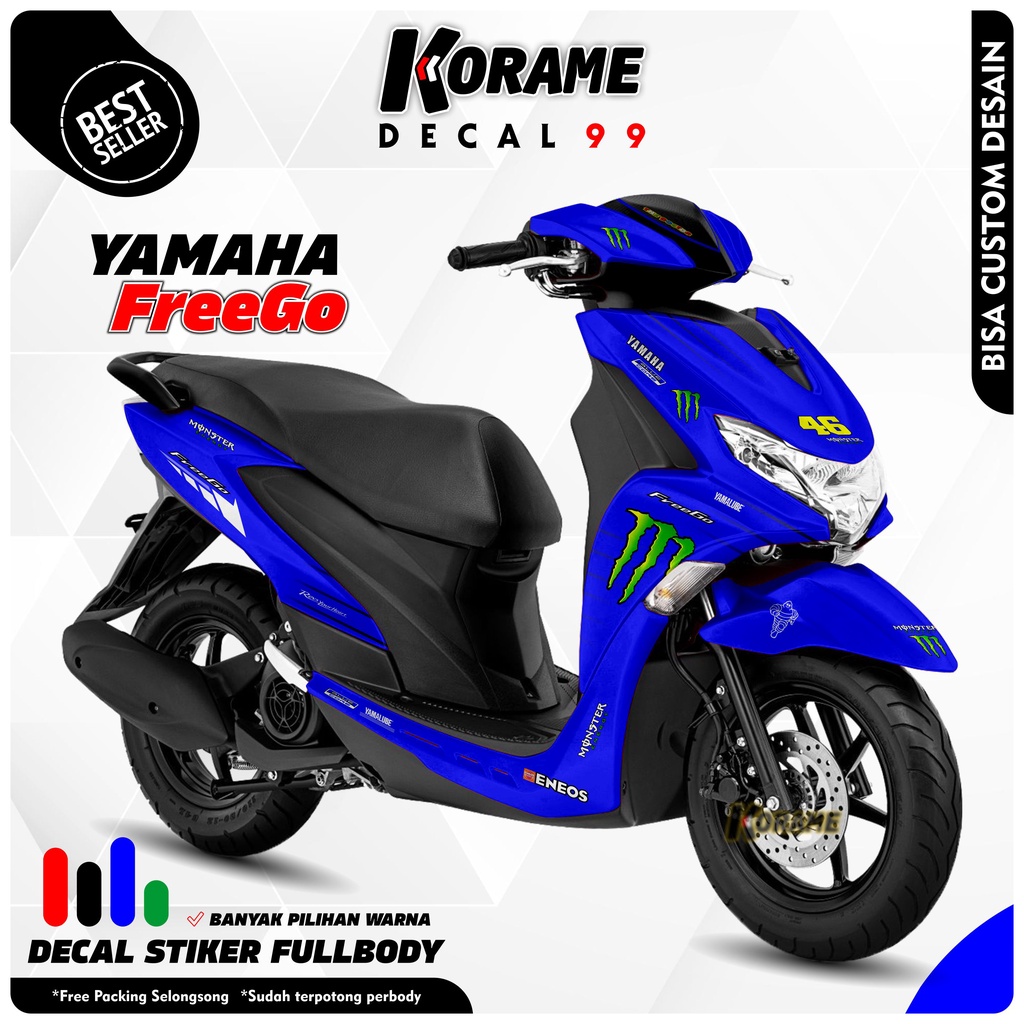 Decal Stiker Freego 125 - Motif Monsters Energy Biru Fullbody