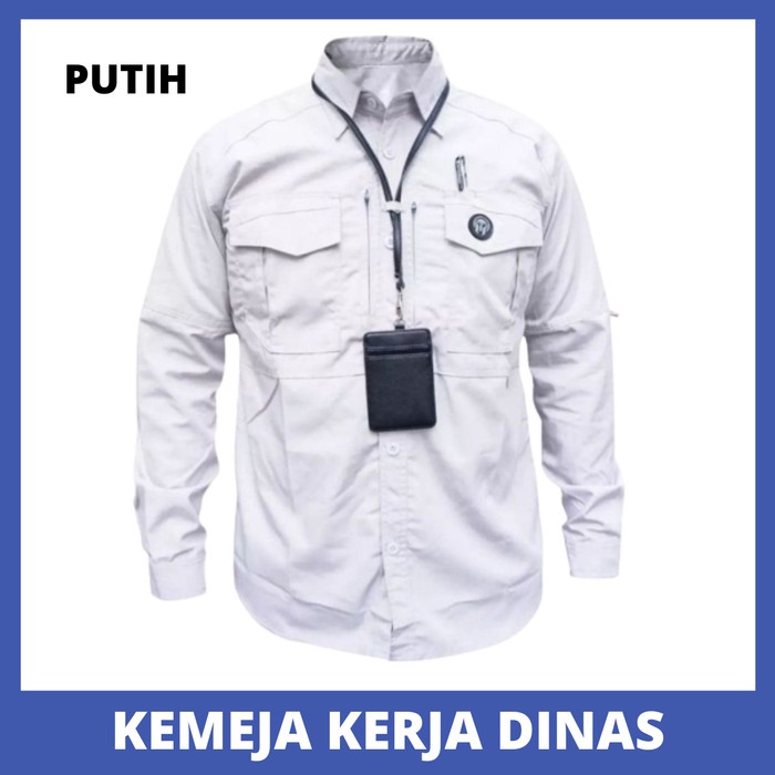 Kemeja PDH Putih Lengan Panjang Seragam Kerja Dinas Lapangan Custom