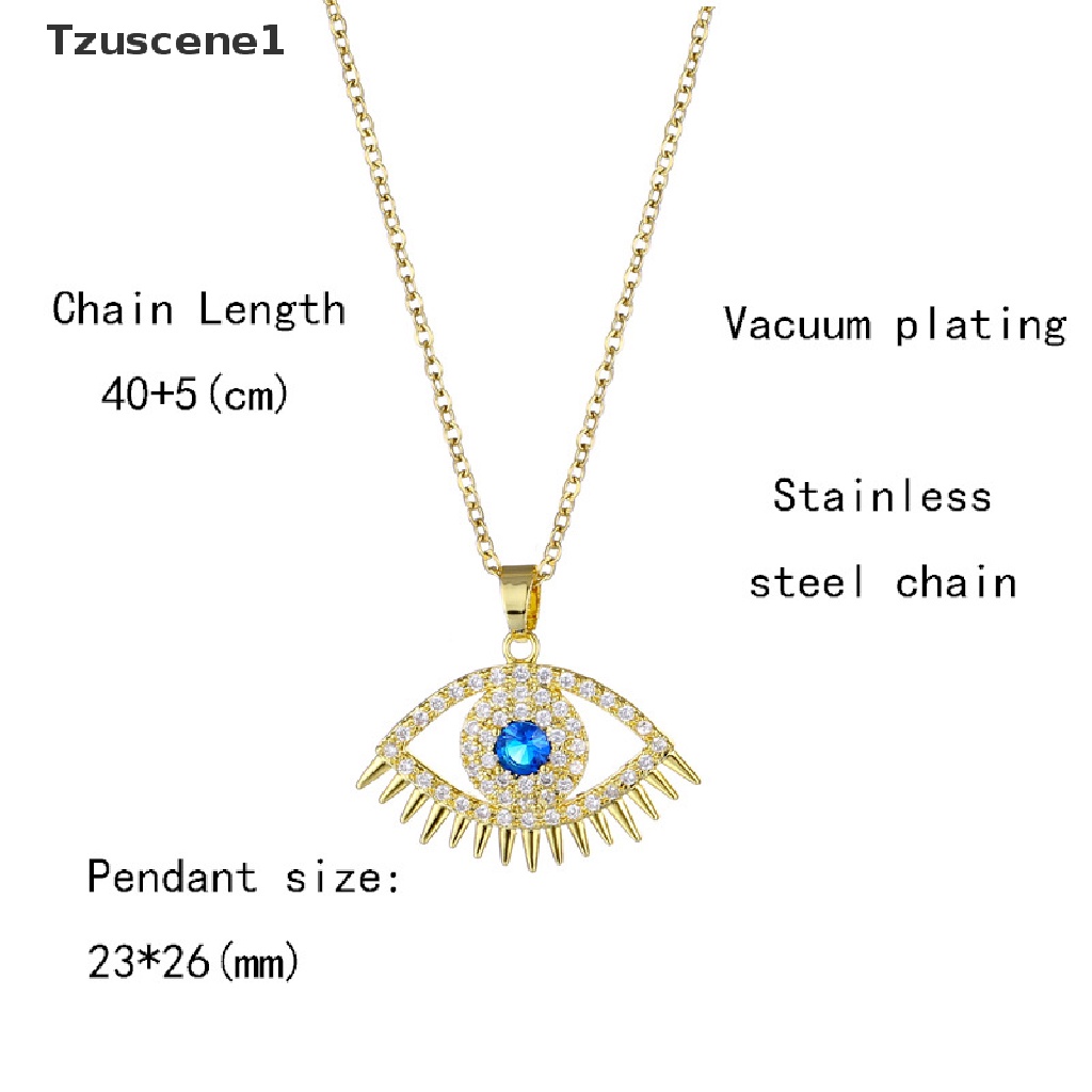 [Tzuscene1] Evil Eye Charm Pendant Lapis Emas Asli 18K Cubic Zirconia Perhiasan Kalung Butik