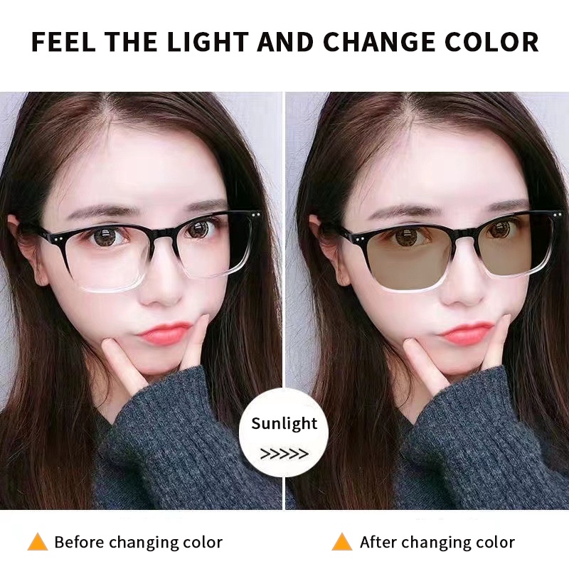 (YUZHU) Photochromic Grey Photochromic Brown Myopia Eyeglasses Fashionable Kacamata Anti Radiasi Dan Anti Blue Light Untuk Pria Dan Wanita