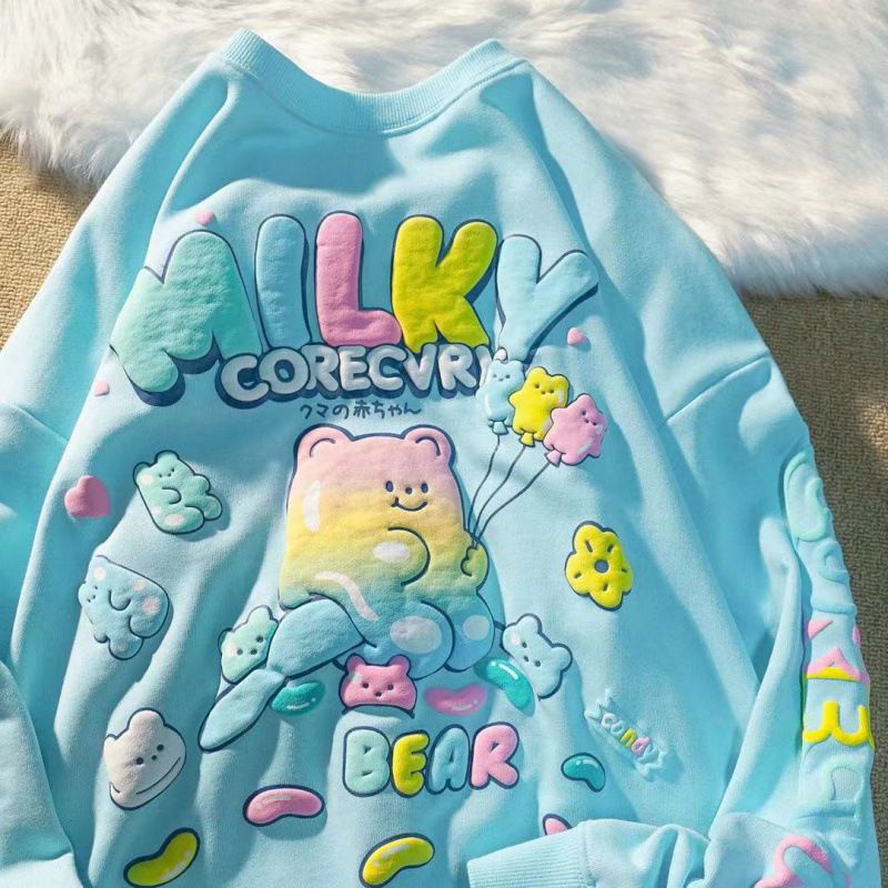 [littlecrab] Sweater Oversize Milky Corecvry Candy Bear Warna Pastel Marsmallow Timbul Hoodie Beruang Balon Warna Warni High Quality Korean Style