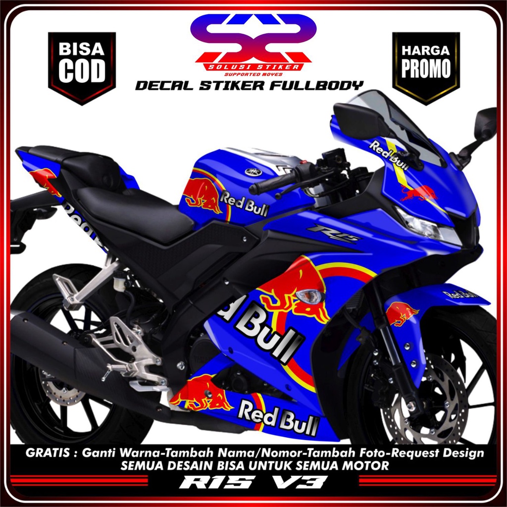 Variasi Decal Stiker R15 V3 Full Body  R15 V3 Motif Biru Redbull