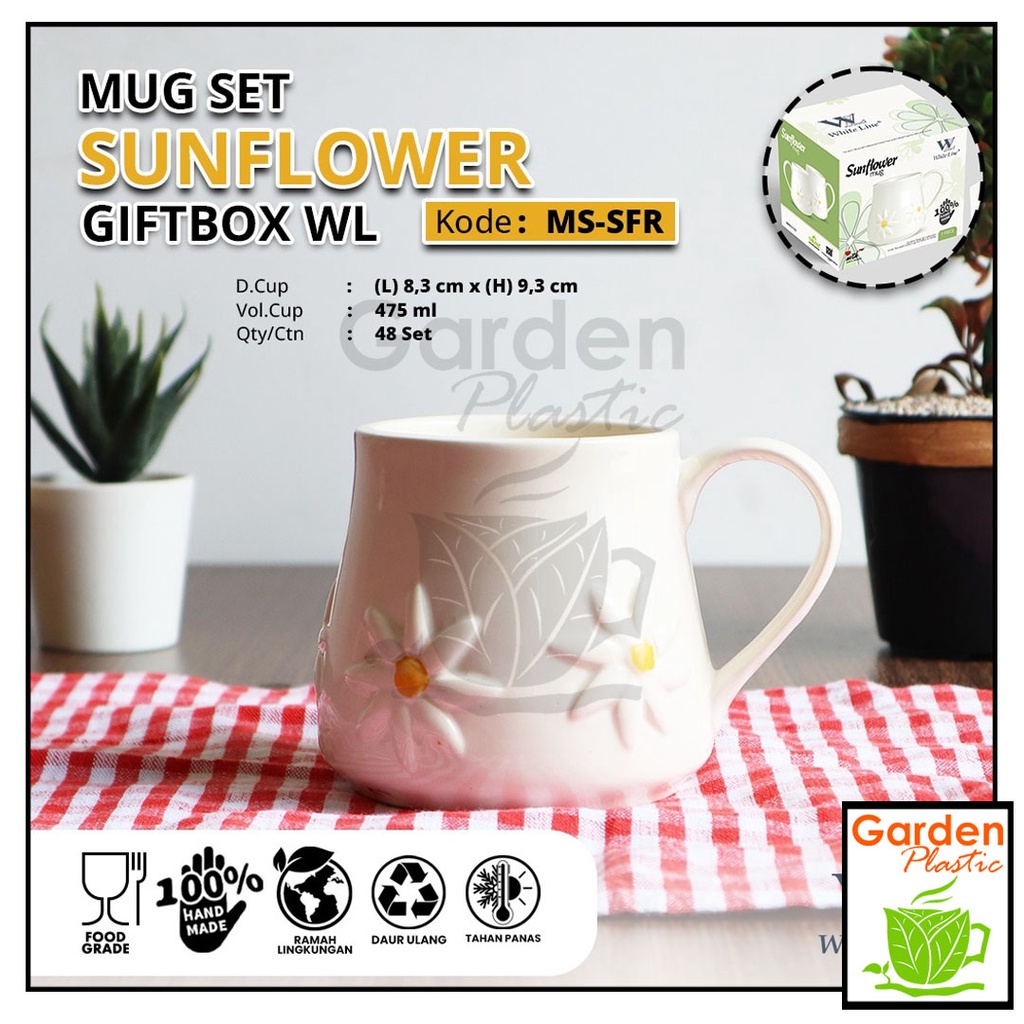 MUG CANGKIR SUNFLOWER / MUG MURAH / MUG LUCU / GELAS KERAMIK WHITE LINE