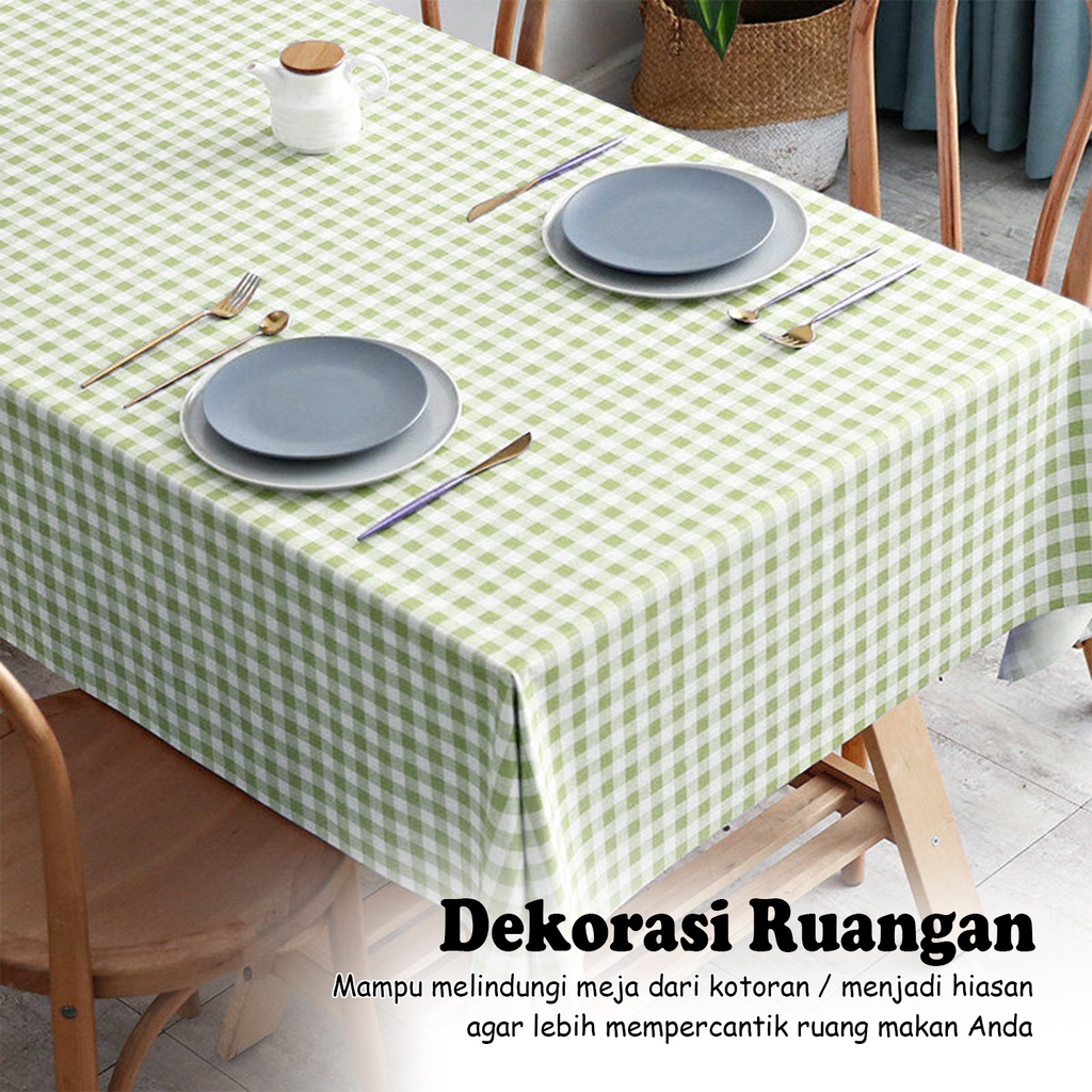 Taplak Meja Makan Persegi Panjang 8 Kursi Motif Kotak Ukuran 152x228cm Bahan PEVA Tebal Premium Perlengkapan Rumah Tangga Import - D12-3D - Lucky Star