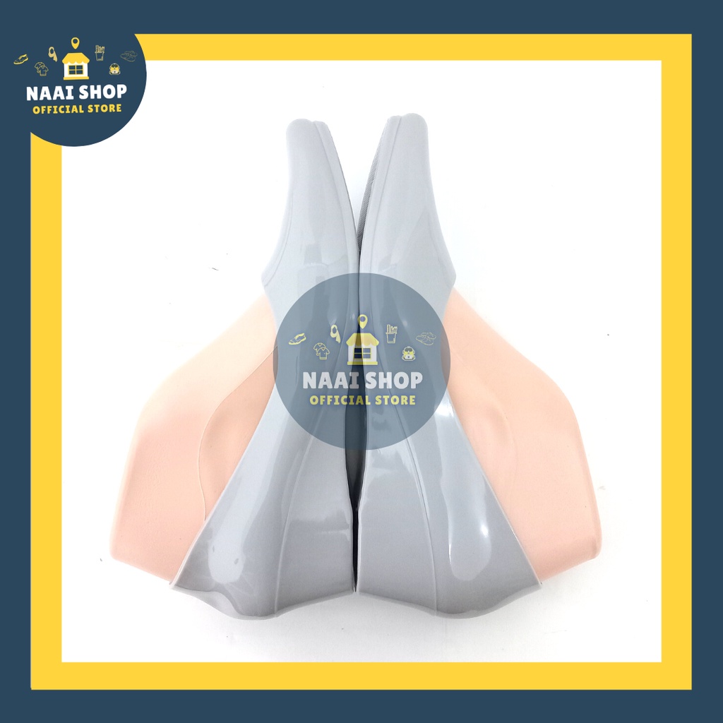 Sepatu Wedges Wanita Polos Kilau Size 36-40 Heels Sedang -+ 4 CM Jelly Shoes Soft Color Glosy Slip On Kerja Kuliah Sekolah Terbaru Selop Bahan Karet Kasual Korea Style Kekinian Slop Formal Cewek Import Premium Murah Pantofel Terlaris Jinjit Mokaya 805 Naa