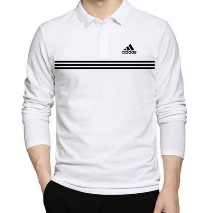 BEST SELLER Polo shirt Kaos Kerah Pria Lengan Panjang Adidas Strip High Quality