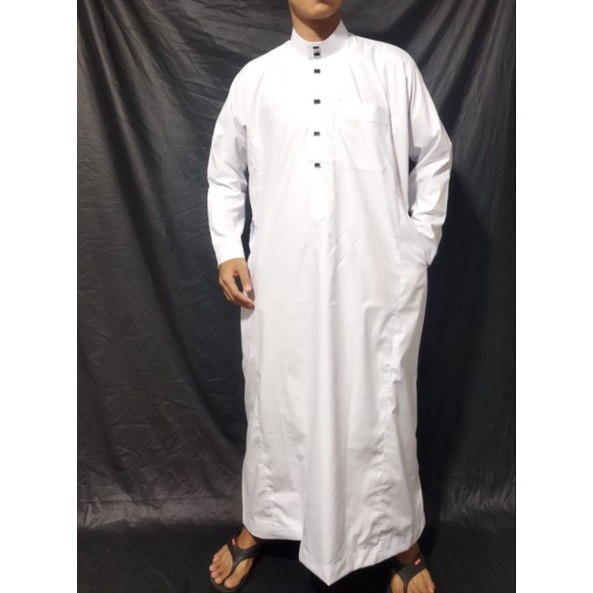 Jubah Pria Motif Al-Haramain kancing Cetek Import Elegant