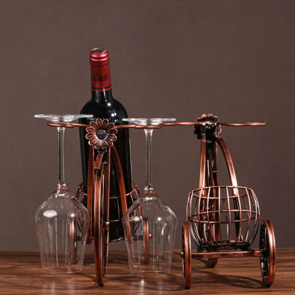 [Elegan] Rak Wine Bahan Metal Vintage Bentuk Roda Tiga Gaya Eropa Dekorasi Rumah Stand Pajangan Anggur Hias