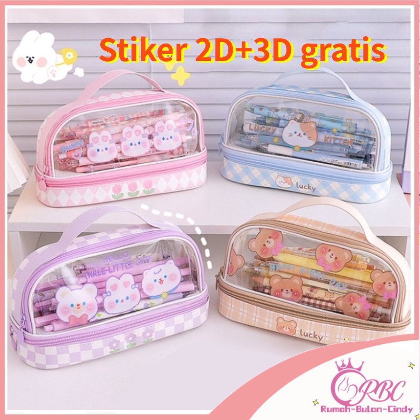 【Stiker 2D+3D gratis】COD Tempat Pensil Kapasitas Besar Bahan PVC Untuk Sekolah（Dapat menampung 70 pulpen）