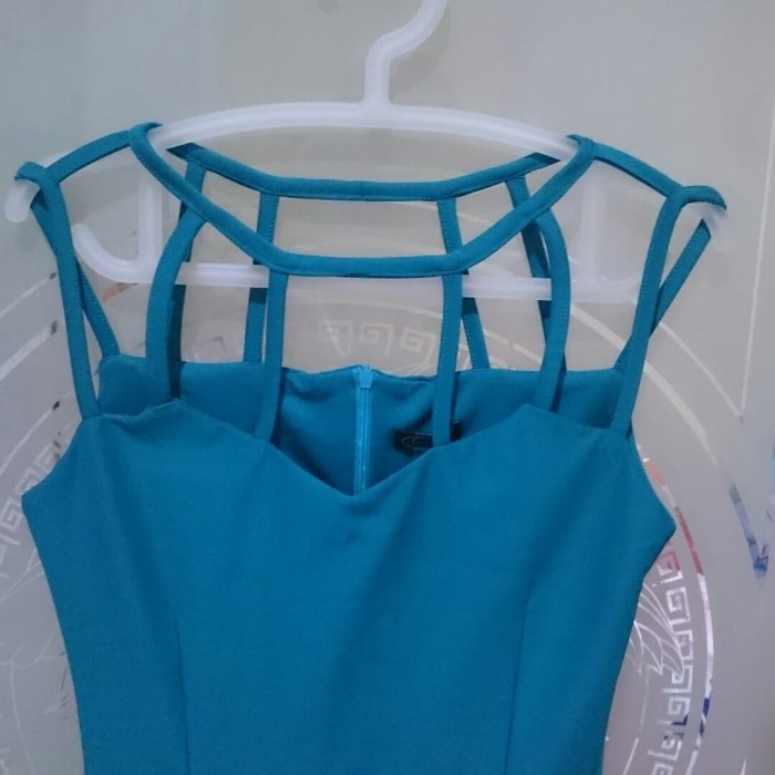mini dress biru tosca gelap