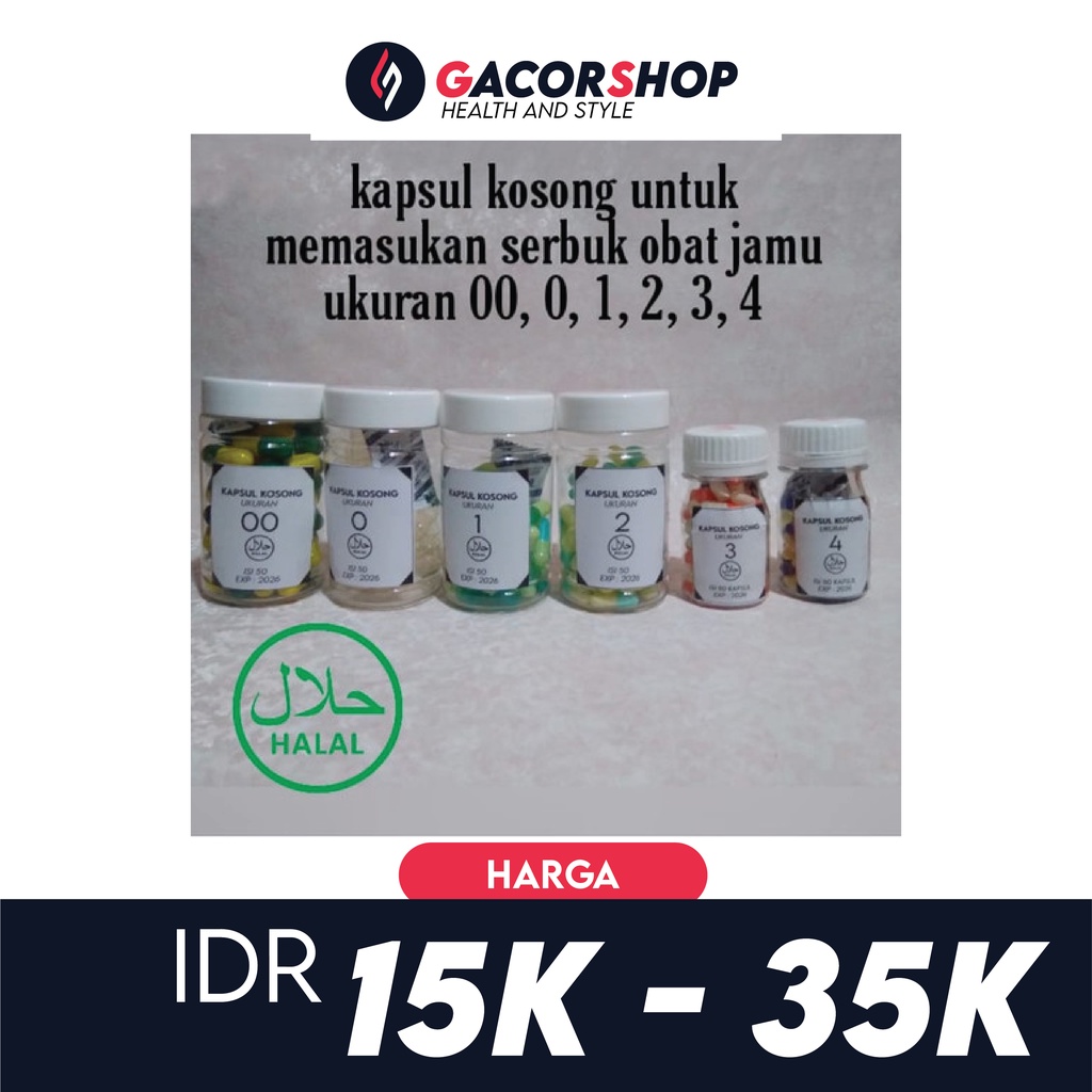 Kapsul Kosong Cangkang Kapsul Ukuran  00, 0, 1, 2, 3, 4  isi 50 kapsul HALAL