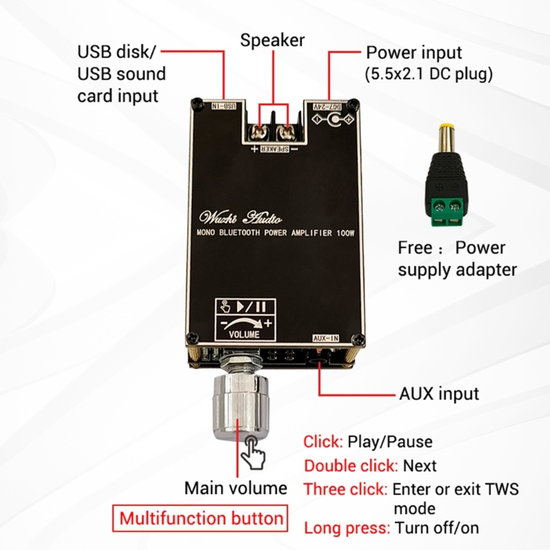 Modul Papan Power Amplifier btsg 100W Stereo-Treble-Bass Bluetooth-Kompatibel